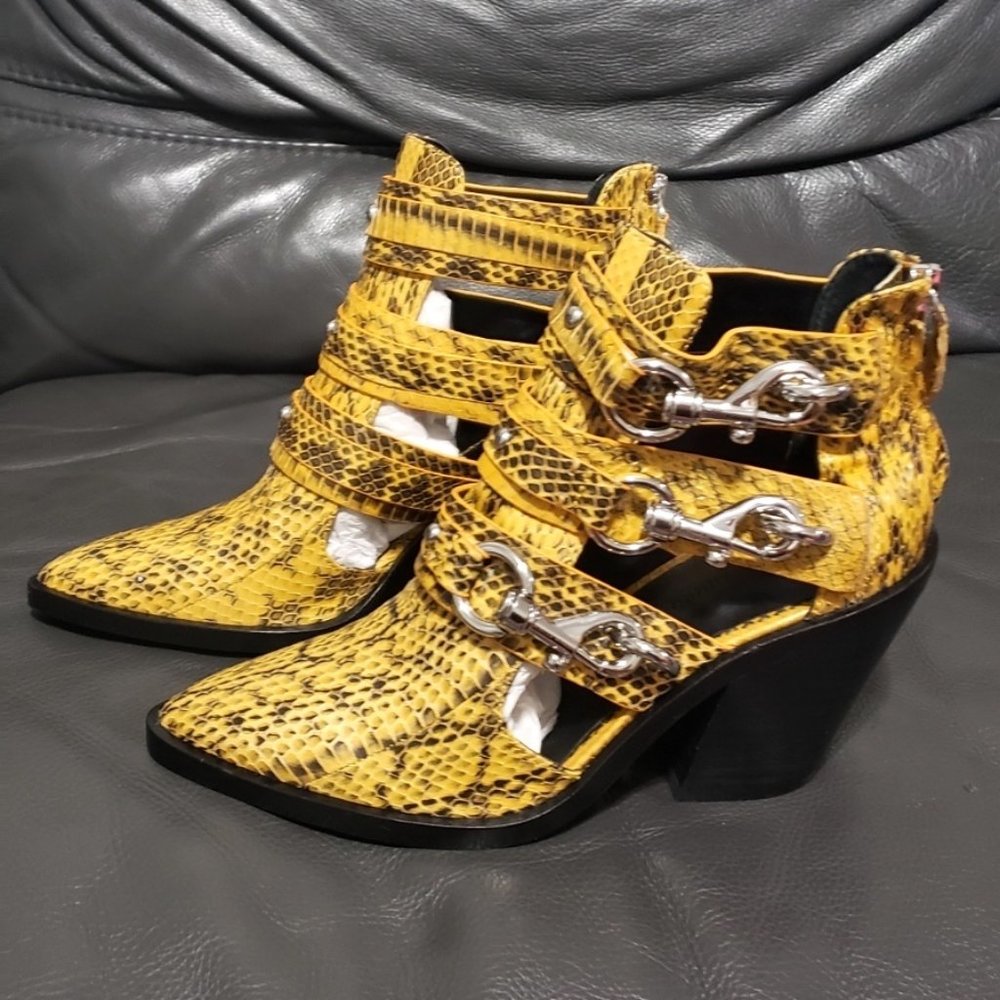 Rebecca Minkoff Snakeskin Chain Chunky Heel Bootie